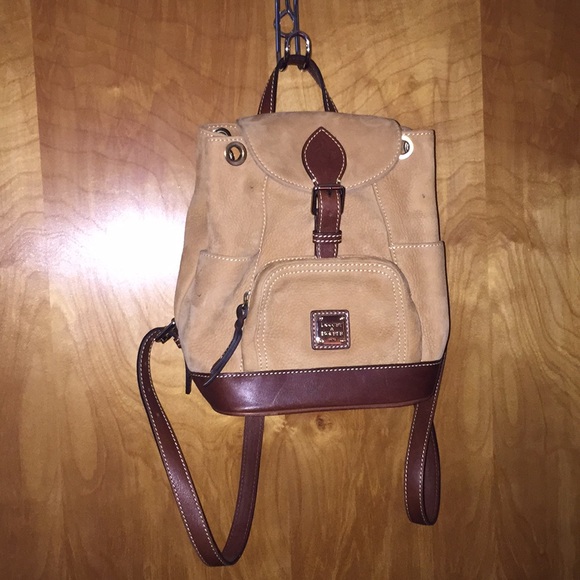 Dooney & Bourke Handbags - Tan & Brown Suede Dooney & Bourke Mini Backpack